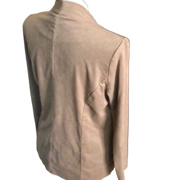 Style & Co Womens Faux Suede Jacket M Tan Waterfall Collar Open Front Workwear - Picture 7 of 9